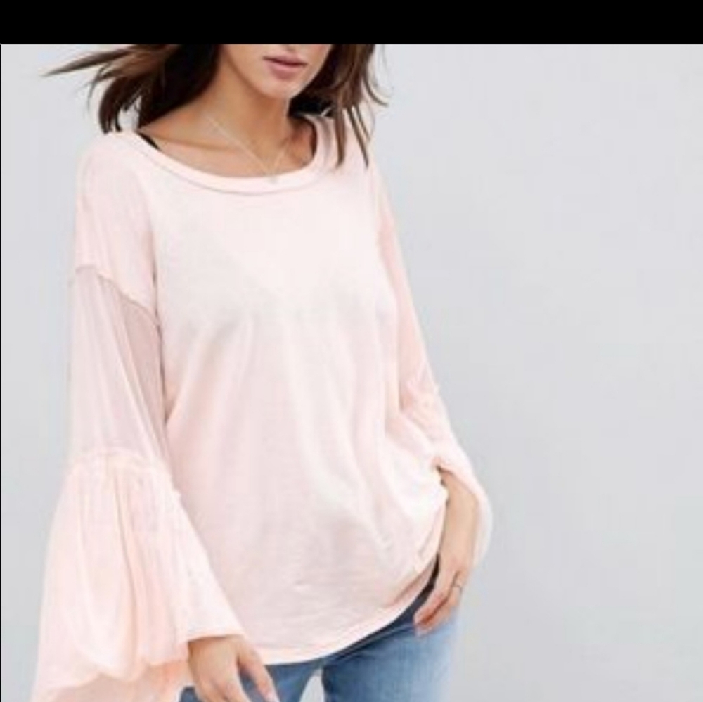 Free people mesh bell sleeve top
